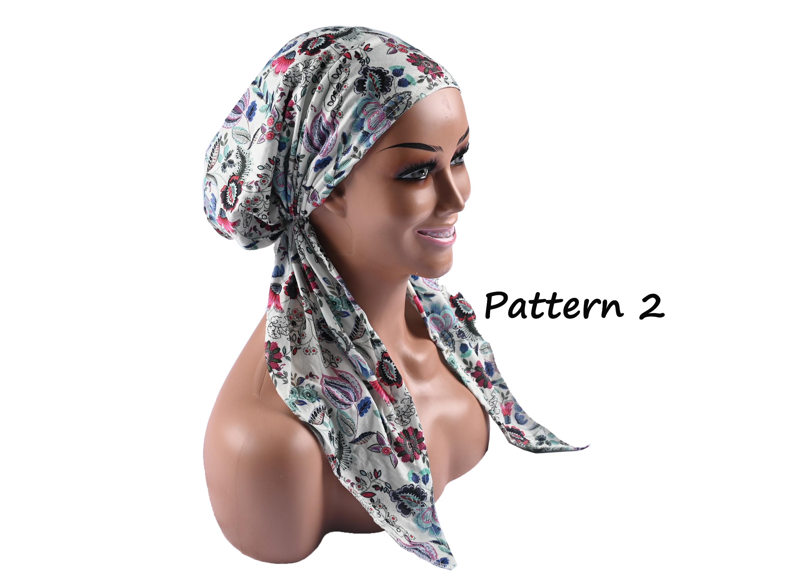 CHEMO PRE-TIED LongTail Head Scarf: Soft Cotton Adjustable Floral Headwear for Hair Loss, Women Gifts