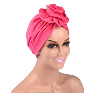 Elegant Rose Turban: Pre-Tied Stretch Cotton Chemo Head Wrap Muslims Headwear