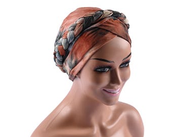Pre-tied Chemo Headwear : Braided Turban Cap, Alopecia Friendly