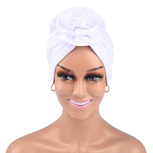 Rose Turban Head Wrap: Pre-Tied Stretch Cotton Chemo Hat