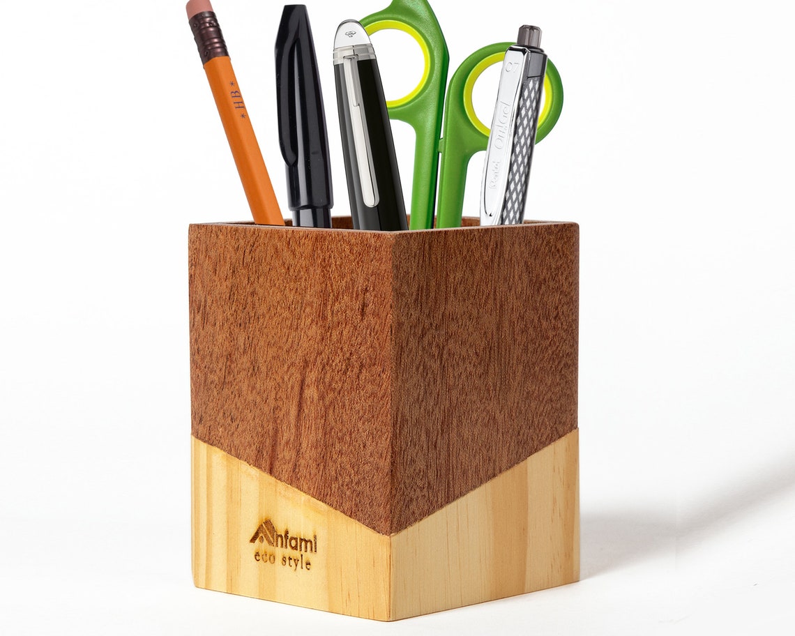 Premium Pen Holder Wood for Desk Pencil Cup Holder for Office Etsy