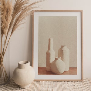 Minimalistischer Druck, 3 Gläser Wandkunst, Boho Kunst, Strukturdruck, weißes Terrakotta Poster, Bauernhof, neutraler Ton, Fine Art Print,