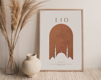 Printable Eid Mubarak print | Eid greeting | Eid Digital decor  Islamic Print | Terracotta Eid poster | Customize Eid art | Modern Eid print
