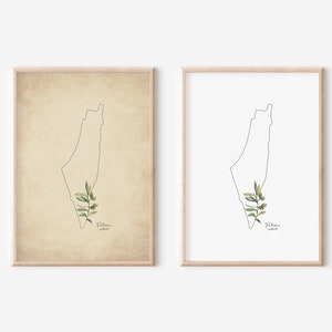 Palästina Karte Drucken | Palästina Poster zum Ausdrucken | Jerusalem Gaza Karte | خريطه دولة فلسطين كامله | Historische Palästina Landkarte | Olive Palästina