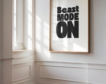Sportschoolposter | Beestmodus aan | Muurkunst motiverende sportschoolcitaten | Digitale fitnessdownload | Trainingsinspiratieprint | Muurkunst voor thuisgymnastiek
