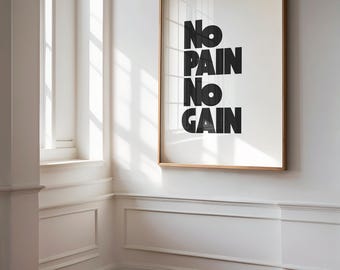Sportschoolposter | Geen pijn, geen winst | Muurkunst motiverende sportschoolcitaten | Digitale fitnessdownload | Trainingsinspiratieprint | Muurkunst voor thuisgymnastiek