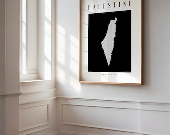 Black & white Palestine Map Print | Printable Palestine poster | Jerusalem Gaza map | Palestinian gift | Palestinian decor