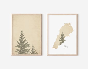 Set of 2 Lebanon Print | Lebanon map | Lebanese wall art | Lebanese cedar Tree | Lebanese home decor | Lebanon poster