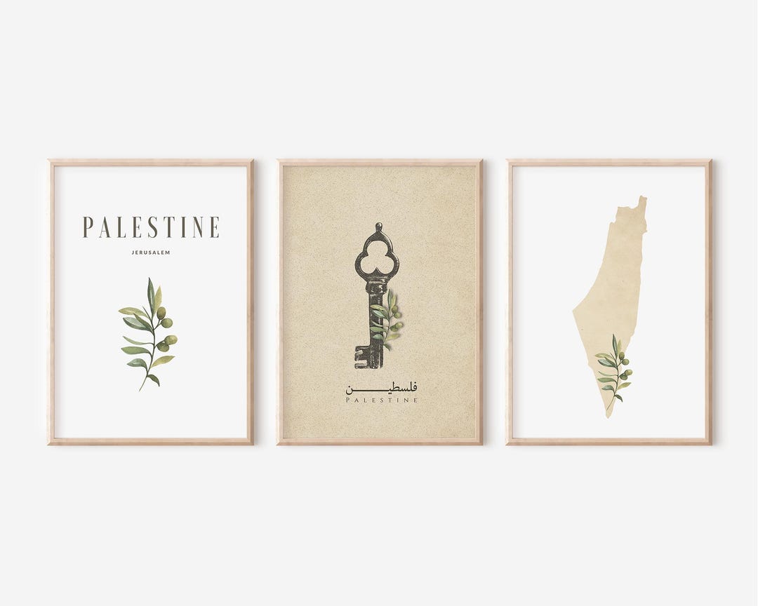 Palestinian Key Draw Set of 3 Palestine Wall Art | Printable Palestine Map | Jerusalem Gaza ...
