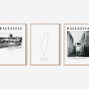 Set of 3 Palestine Posters | Printable vintage Palestine wall art | Black and white Palestine photos Palestine Photo Gallery | Palestine Map