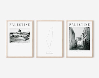 Set of 3 Palestine Posters  vintage Palestine wall art | Black and white Palestine Palestine Photo Gallery Palestine Map | Palestine Quotes