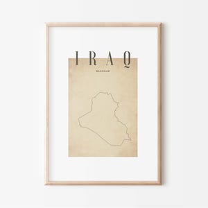 Mapa de Irak / Póster de Irak para imprimir / Decoración del hogar de Irak / Regalo de Irak / Mapa minimalista de Irak / Mapa de Irak / Impresión de mapas modernos / Arte de viajes de Irak