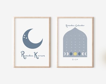 Set of 2 Printable kids Ramadan wall art |  Ramadan Countdown Calendar | Eid countdown | Ramadan tracking | Ramadan Kareem | رزنامه رمضان