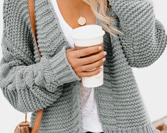 gray chunky knit cardigan