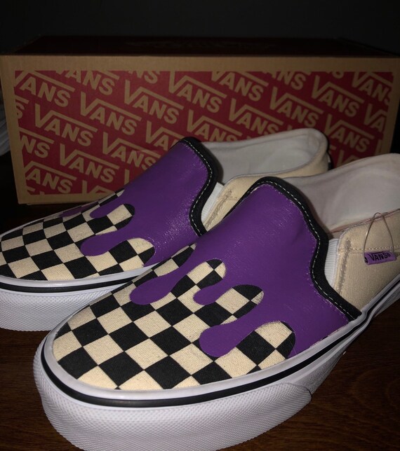 checkered vans with blue drip