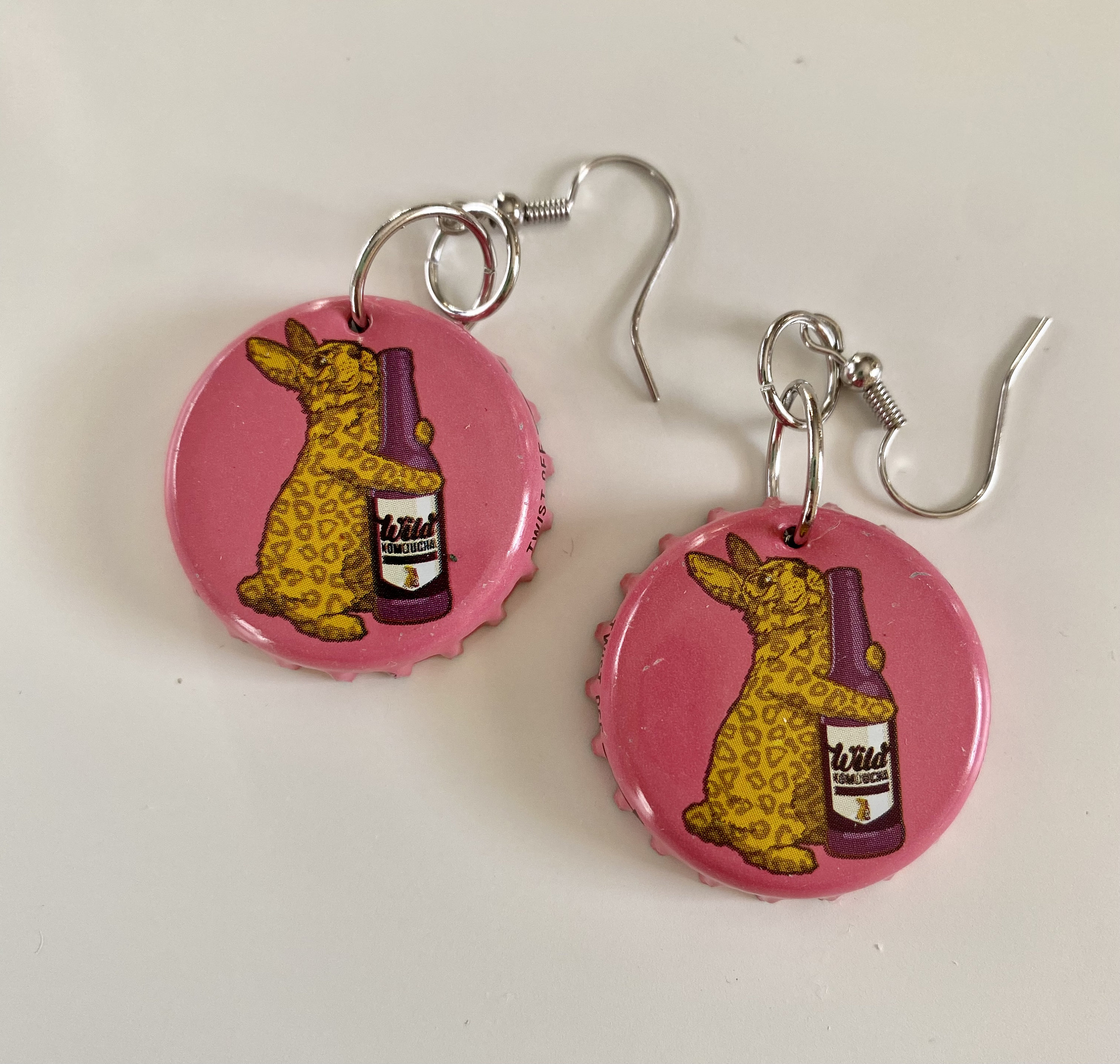 Flying Monkey Bottle Cap Dangle Earrings - Fun Epoxy Design With Surgical Steel Wires - Handmade Style Accessory - View #9