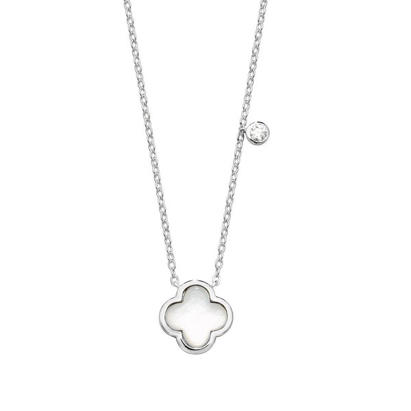 Collier délicat en argent sterling avec trèfles nacre et cz / collier trèfle cz nacre / cadeau