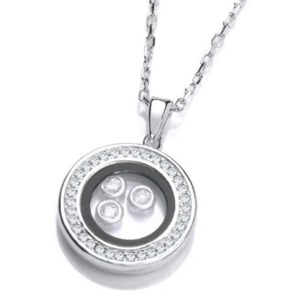 Silver floating round c/z necklace / sterling silver round pendant & chain / Round love necklace / gift/ Anniversary
