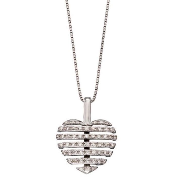 9ct White Gold Diamond Heart Necklace 