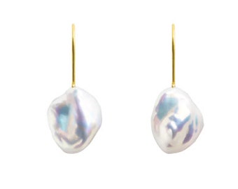 9ct yellow gold baroque pearl earrings / gold  baroque pearl drop earrings / gift / wedding