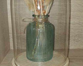 Cloche en Verre avec bocal en verre et petits bouquets de fleurs séchées