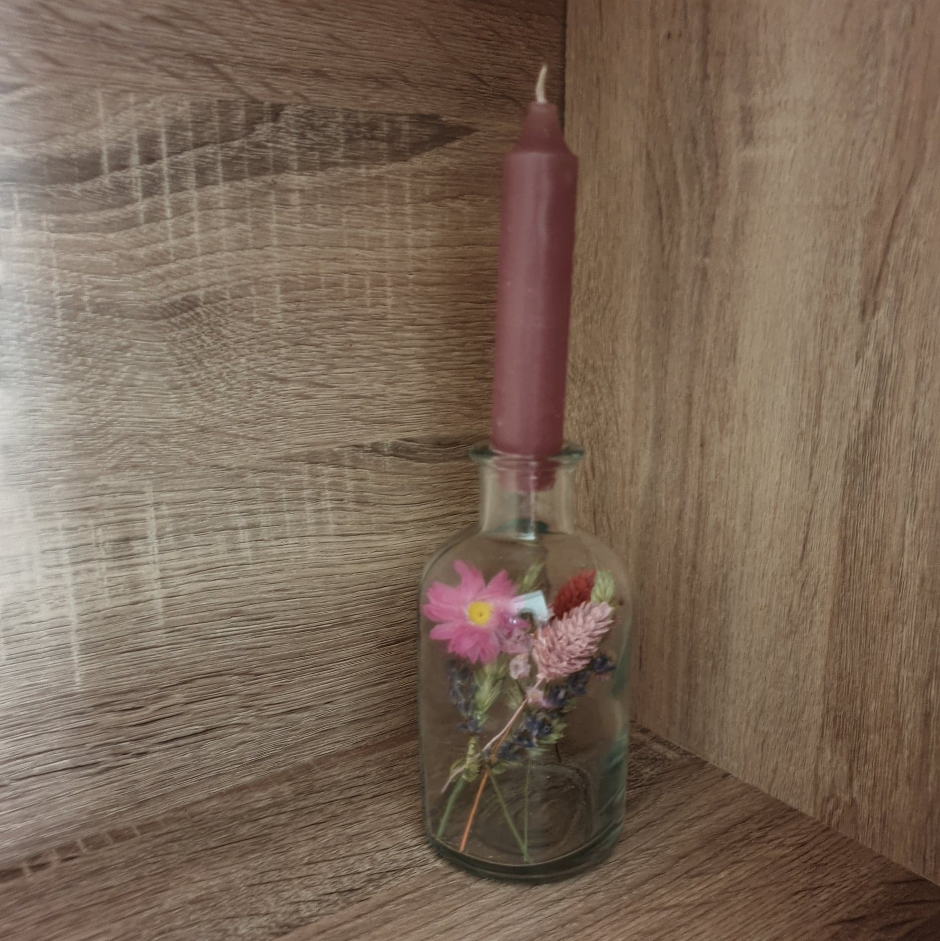 Porte Bougie en Verre avec Fleurs Séchées