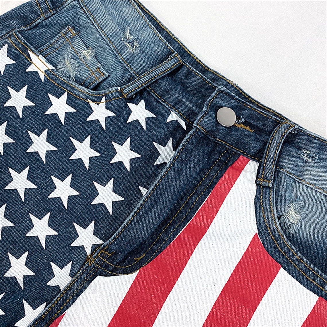 European and American Jeans Flagge Quaste Stern Print Jeans Etsy