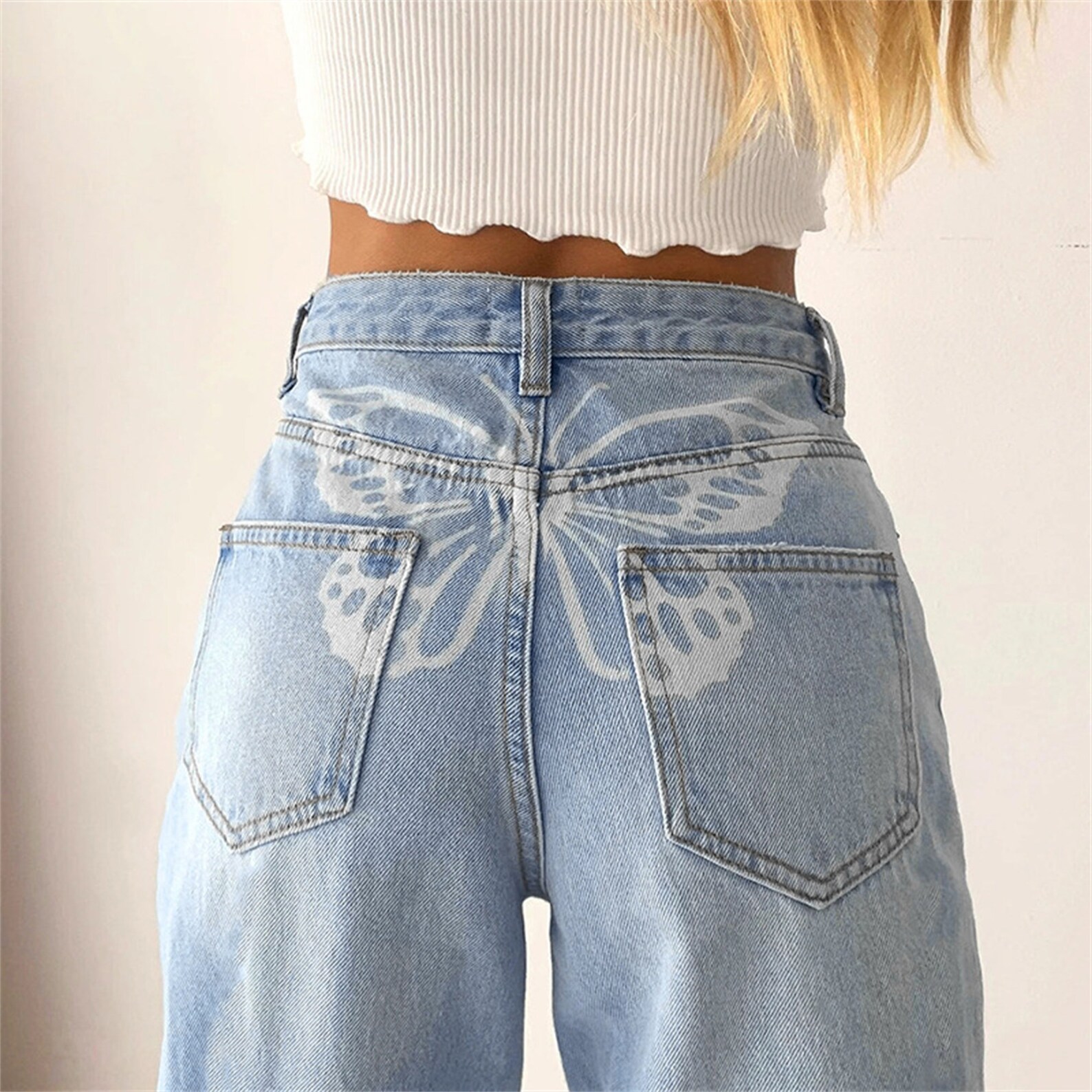 Butterfly Print y2k Harajuku Fashion Jeans Women Streetwear Etsy