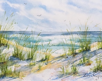 Beach Path Watercolor Giclee Print: Coastal Beach Art (11x14 inches)