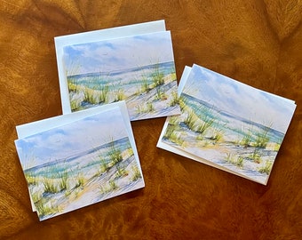 Set of 3 Printed Greeting Cards, Watercolor Note Card Set, Coastal Landscape Cards, Blank Greeting Cards, Beach Lover Gift, Beach Stationary