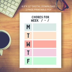 Colorful Weekly Chore Template |  Pastel Big Letters |  Printable Fill-in Calendar
