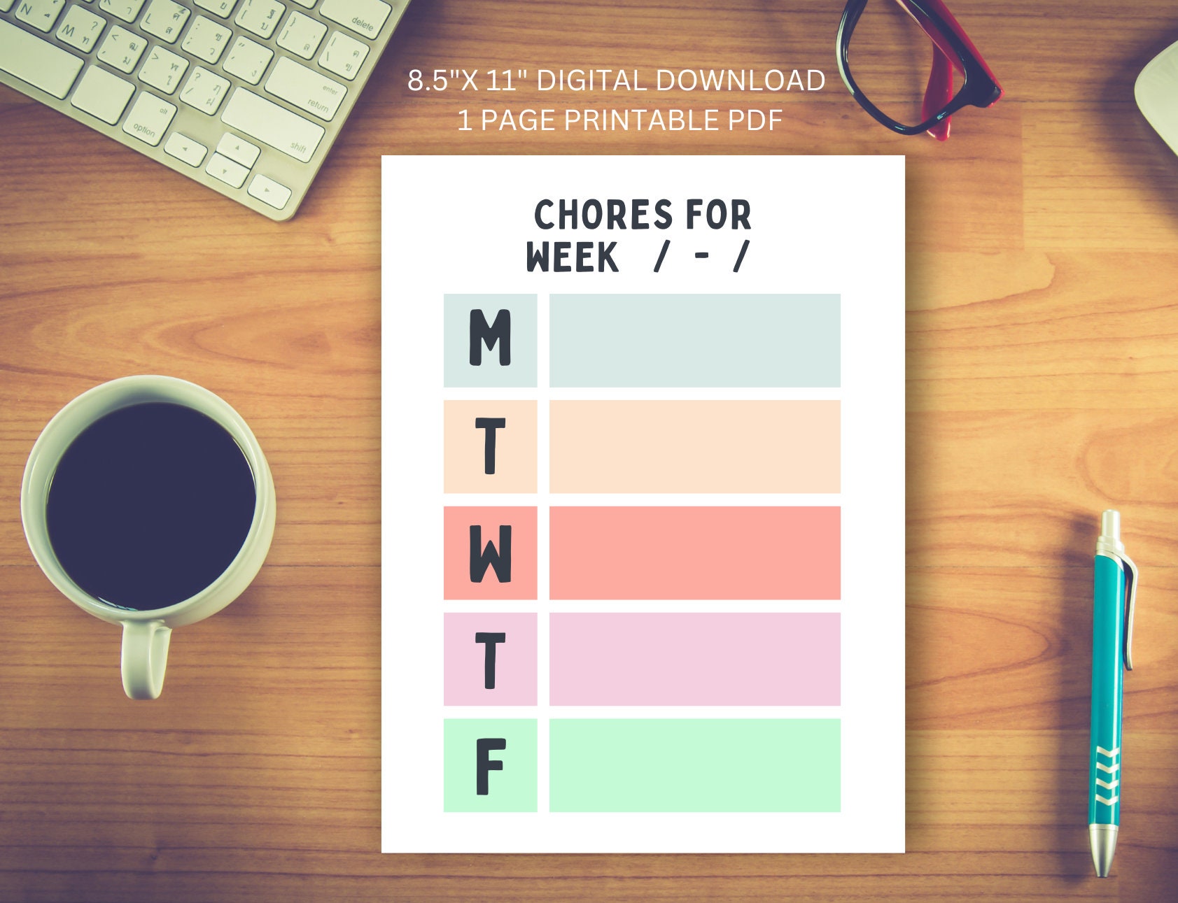 Colorful Weekly Chore Template | Pastel Big Letters | Printable Fill-in ...