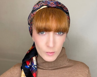 Tartan Bear Print Square Headscarf Turban Scarf