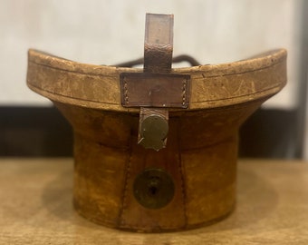 Vintage Leather Top Hat Box with Straps and Original Lining