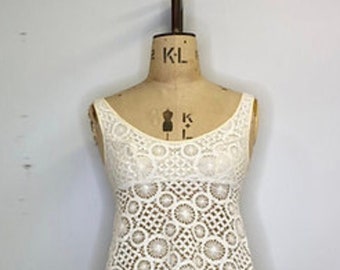 60's Vintage Cream Lace Open Back Top