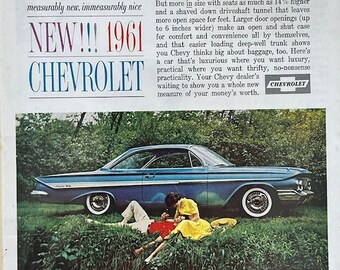 Vintage Chevrolet 1961 Original Vintage Print Advertisement | Magazine Ads | Classic Car Retro Wall Decor | 1960s Automobile Ad