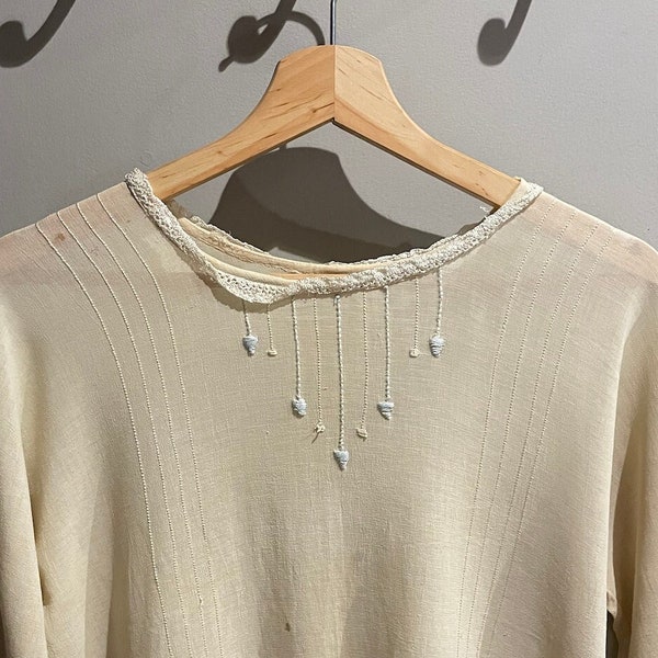 Vintage 1930's Cream Embroidered Sheer Cropped Top