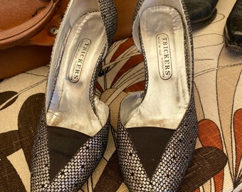 80’s Silver and Black Glitter Stilettos by Trickers International made in Italy