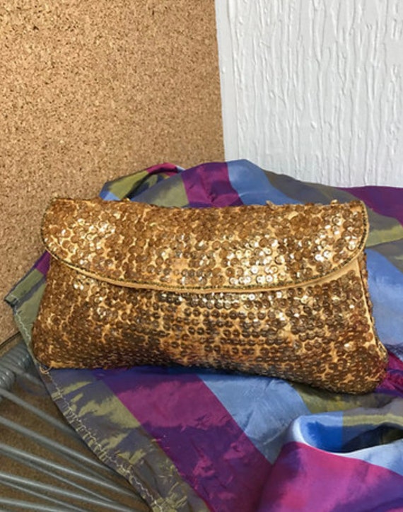 Vintage Gold Sequin Clutch Bag - image 2