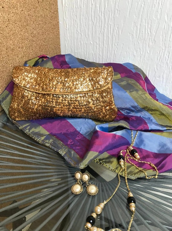 Vintage Gold Sequin Clutch Bag - image 1