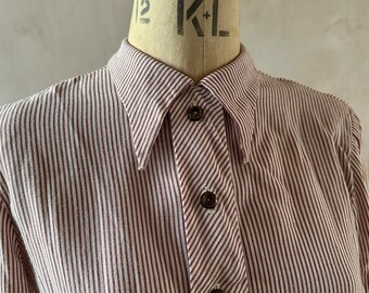 Vintage 1940's Red and White Pinstripe Button Front Blouse