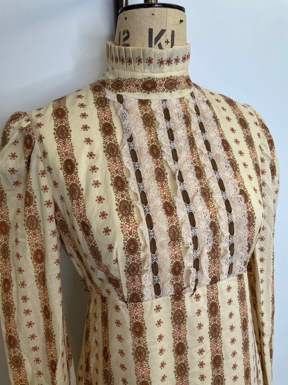 70's Floral Striped Prairie Dress