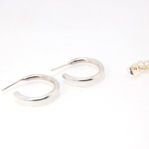 Solid Hoop Post Earrings - Medium - in Sterling