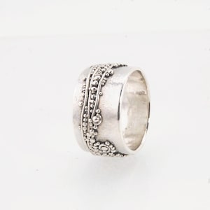 Wide Waves with Sea Foam Fine Silver Granulated Ring - 11mm wide