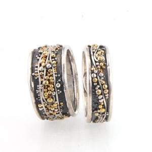 Cosmic Waves Fine Silver Granulation with 18k Granules Ring-  11mm  or 7mm wide