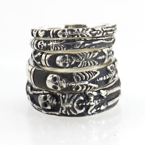 Memento Mori Skeleton Ring- Oxidized - Choose from 5 Designs - Sterling Silver