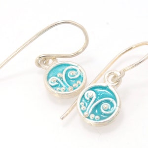 Tiny Enameled Sterling Fern Circle Earrings - 9mm - Available in 8 colors