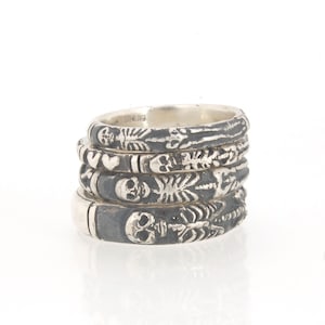 Memento Mori Skeleton Ring- Oxidized - Choose from 4 Designs - Sterling Silver