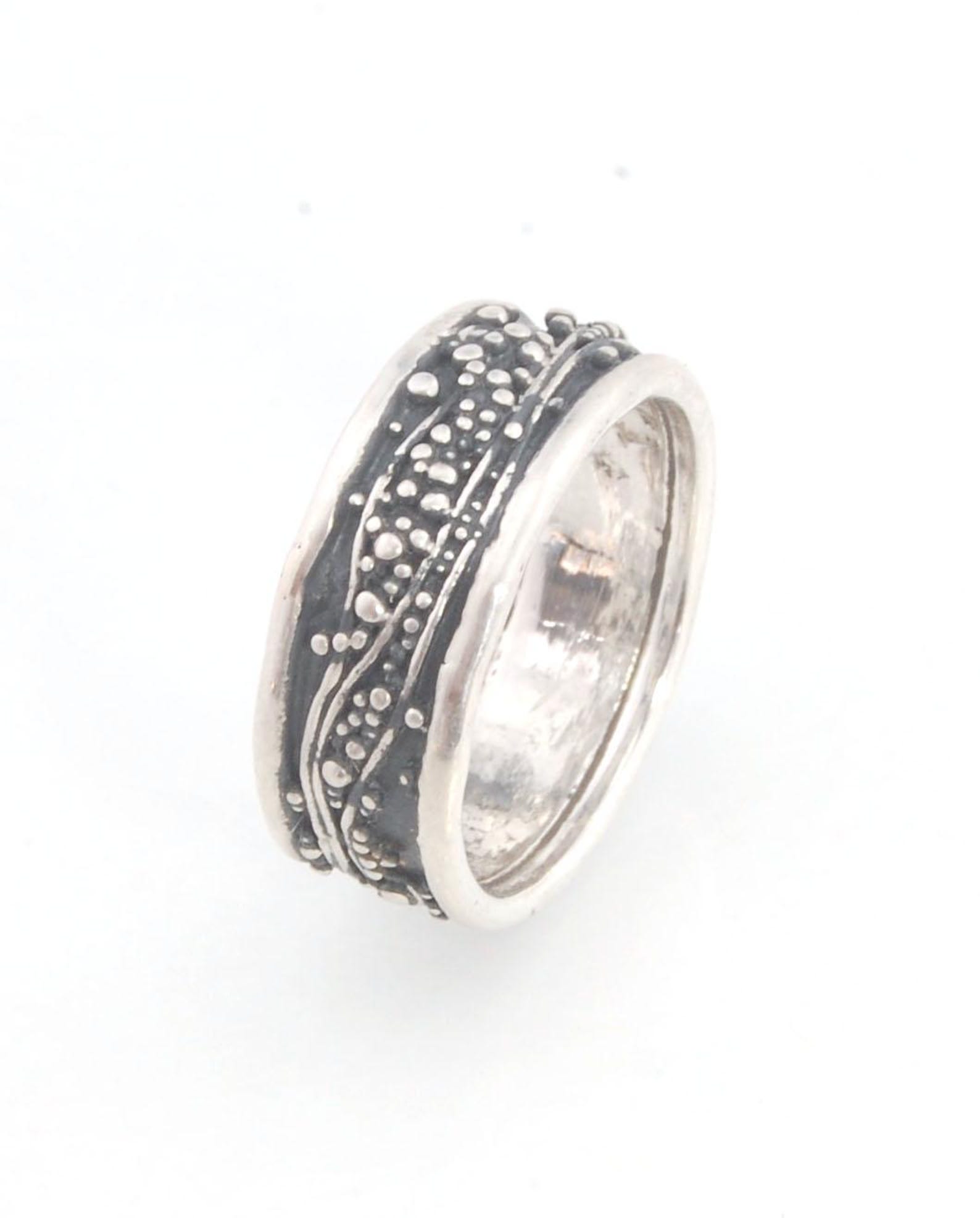 Waves Fine Silver Granulation Ring- 11mm or 8mm Wide - PBS RING - Etsy