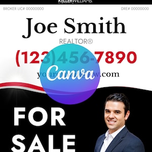 For Sale Keller Williams 24&quot;x30&quot; Yard Sign CANVA Template for REALTORS KW Agent